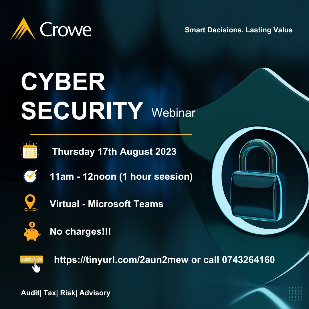 Join our webinar as we provide you with insights on protecting your business and empower you to navigate the digital landscape with confidence:

Register Here
lnkd.in/dkZ2bTnf or call 0743264160. See you at the webinar.

 #cybersecuritytraining #cybersecurityawareness