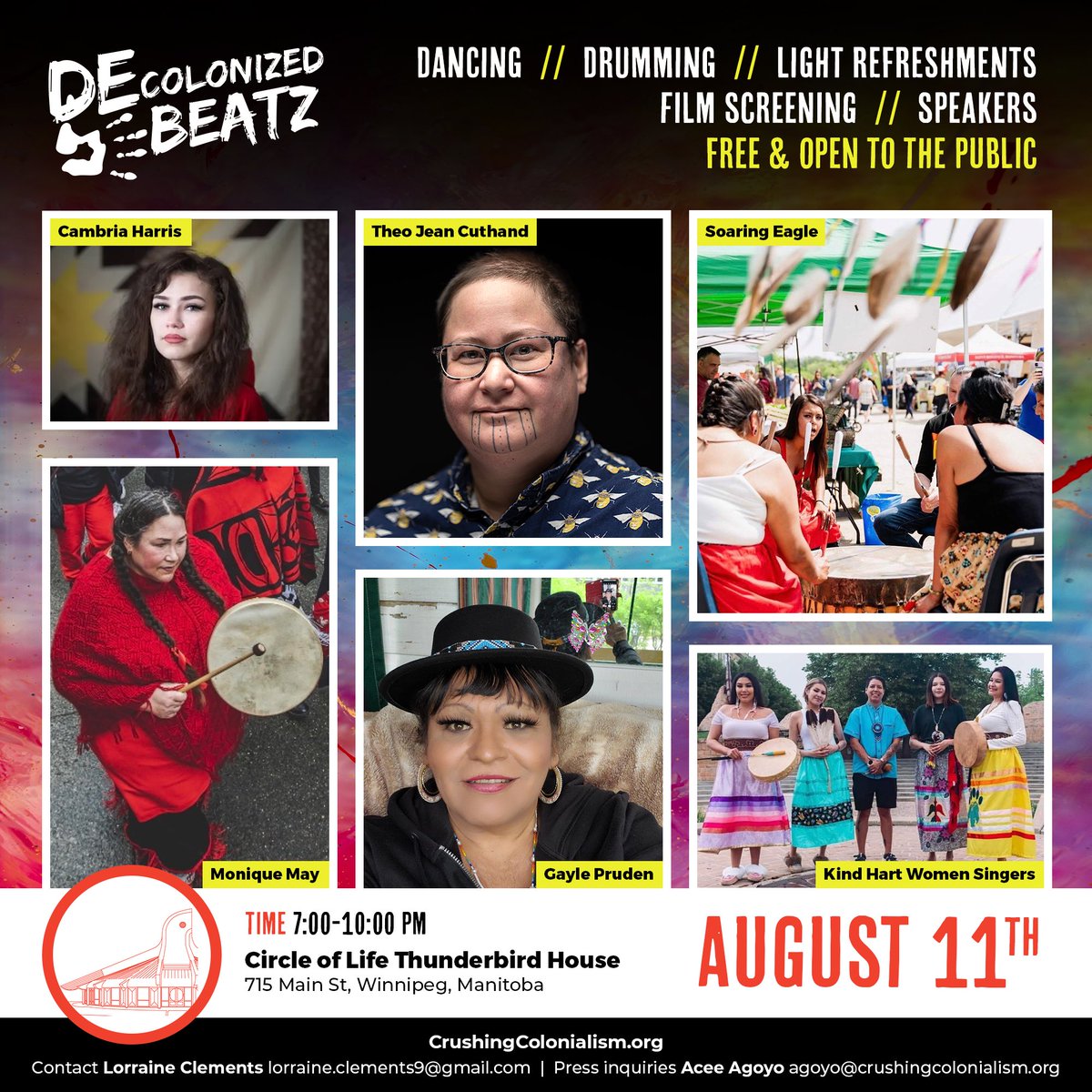Join us NEXT Friday, August 11th, 7-10pm, at Thunderbird House, 715 Main St, Winnipeg for our first ever Decolonized Beatz, Indigenous World Pride event featuring Indigenous 2SLGBTQIA+ & women performers & speakers. It’s free, family friendly, open to the public & press. #DBIWP