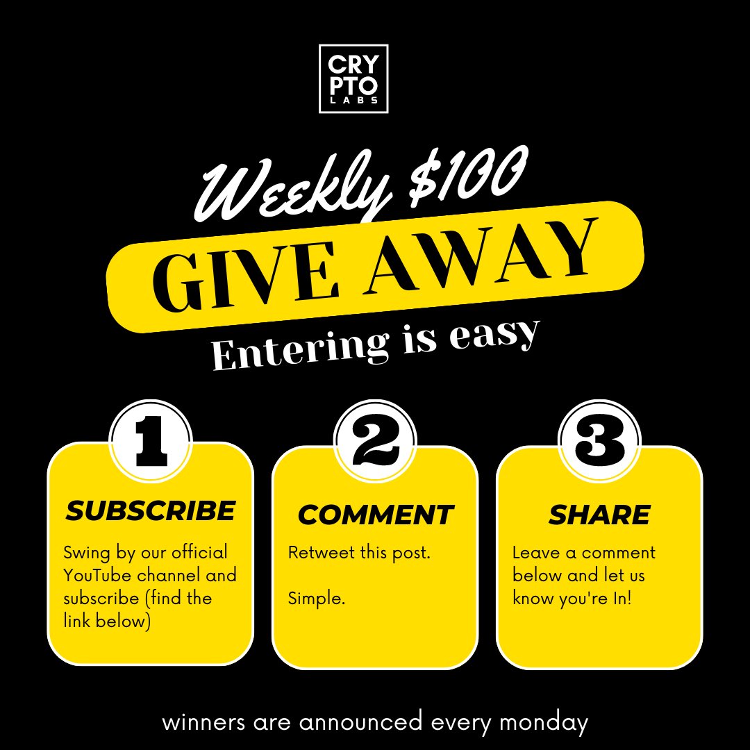 CryptoLabsInc's tweet image. Our weekly $100 giveaways are now coming to Twitter as well! To enter simply…

1) subscribe to the CryptoLabs YouTube channel: YouTube.com/@cryptolabsres… 

2) ReTweet this post 

3) Comment ‘I’m In!’ Below and we’ll add you to next weeks 100 in USDC giveaway! 👇

🚀