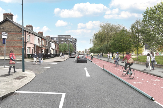 Pidge's tweet photo. NO PRESSURE, NO PROGRESS:

Construction starts next Tuesday (8th August) on the first phase of the interim bike lane from Suir Road in Inchicore to Thomas St.

Car traffic goes to one way along James' Walk in Rialto.

Full designs: https://t.co/g20uESXfhT https://t.co/ABlHxnVCQ5
