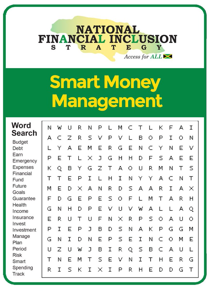 CentralBankJA's tweet photo. Are you a smart money manager?
Test your knowledge with our fun Word Search Challenge!
This covers a variety of topics related to smart money management,
such as budgeting, saving, investing, and loan repayment.
Good luck! #NFISexplained https://t.co/6753z990dV