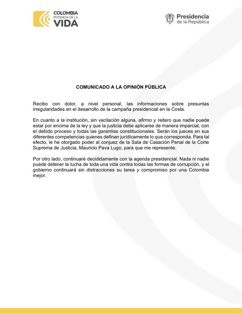 Comunicado a la opinión pública: