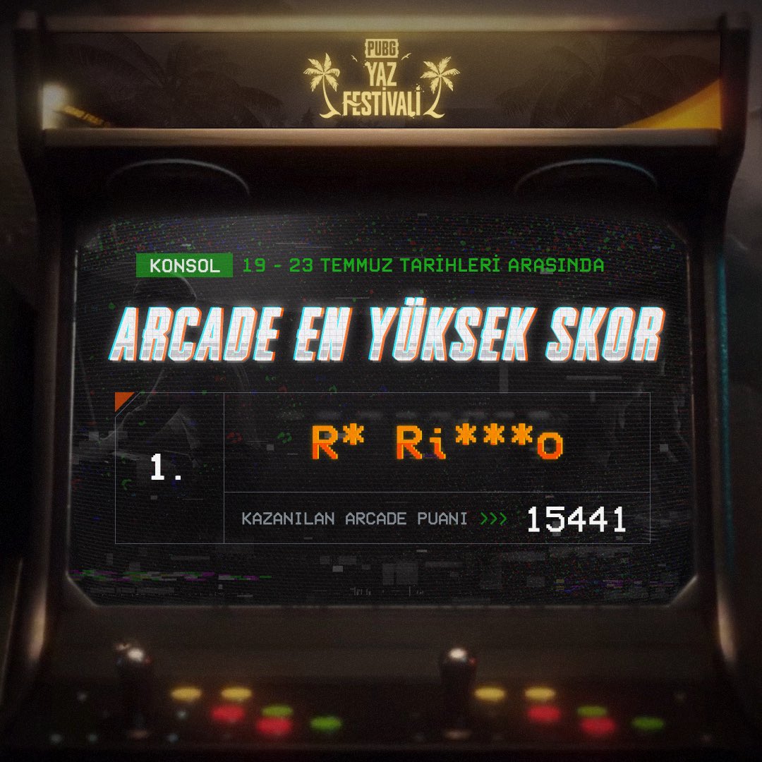 PUBG_TUR's tweet photo. 🏆PUBG Arcade Konsol Yüksek Puanları 🏆 

En yüksek puana sahip olmak için oynayacak mısın? Yenilenmiş Arcade tüm karşılaşmaların için hazır!  

#PUBG #BATTLEGROUNDS #PUBGArcade #PUBGSummerfest https://t.co/m02hfKCAKe