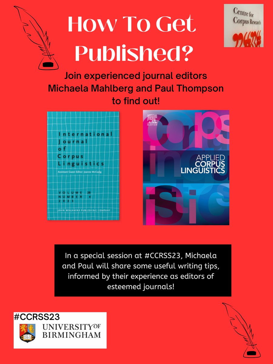 “How to get published?” We will have a special session at #CCRSS23 by experienced editors <a href="/MichaMahlberg/">Prof Michaela Mahlberg</a> and @paul_ccr on preparing a journal article submission