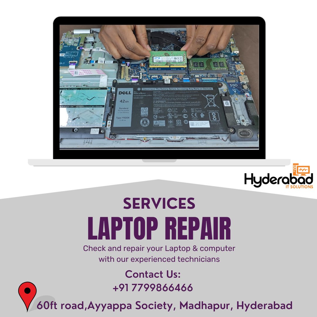 ItHyderabad's tweet photo. Laptop repair services in Madhapur Hyderabad (Free Checkup)   Call Experts  077998 66466Located : 60th feet Road Ayyapa society Madhapur Hyderabad  .  #laptoprepairnearme #laptoprepairspecialist #laptoprepair #laptoprepairhyderabad https://t.co/UHEOuHVKeT