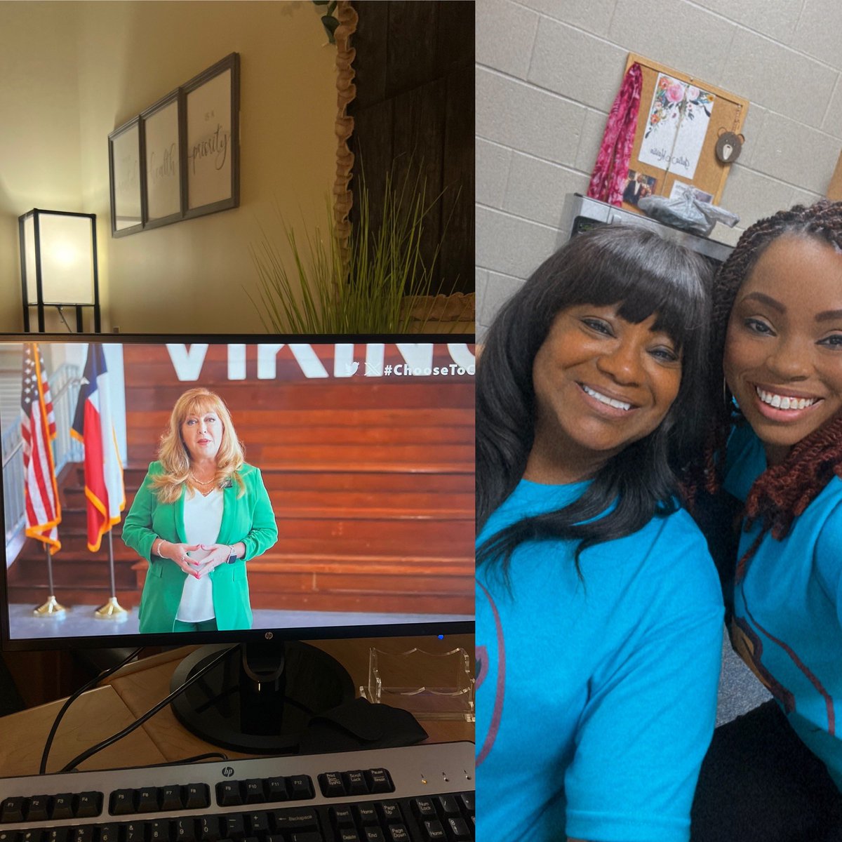 Mrs. Martin and Ms. Smith watching the 23-24 convocation! #ChooseToCare #KnowYourImpact #LivingOurMission @JBMS_Bears @FBISDCounselors @FortBendISD