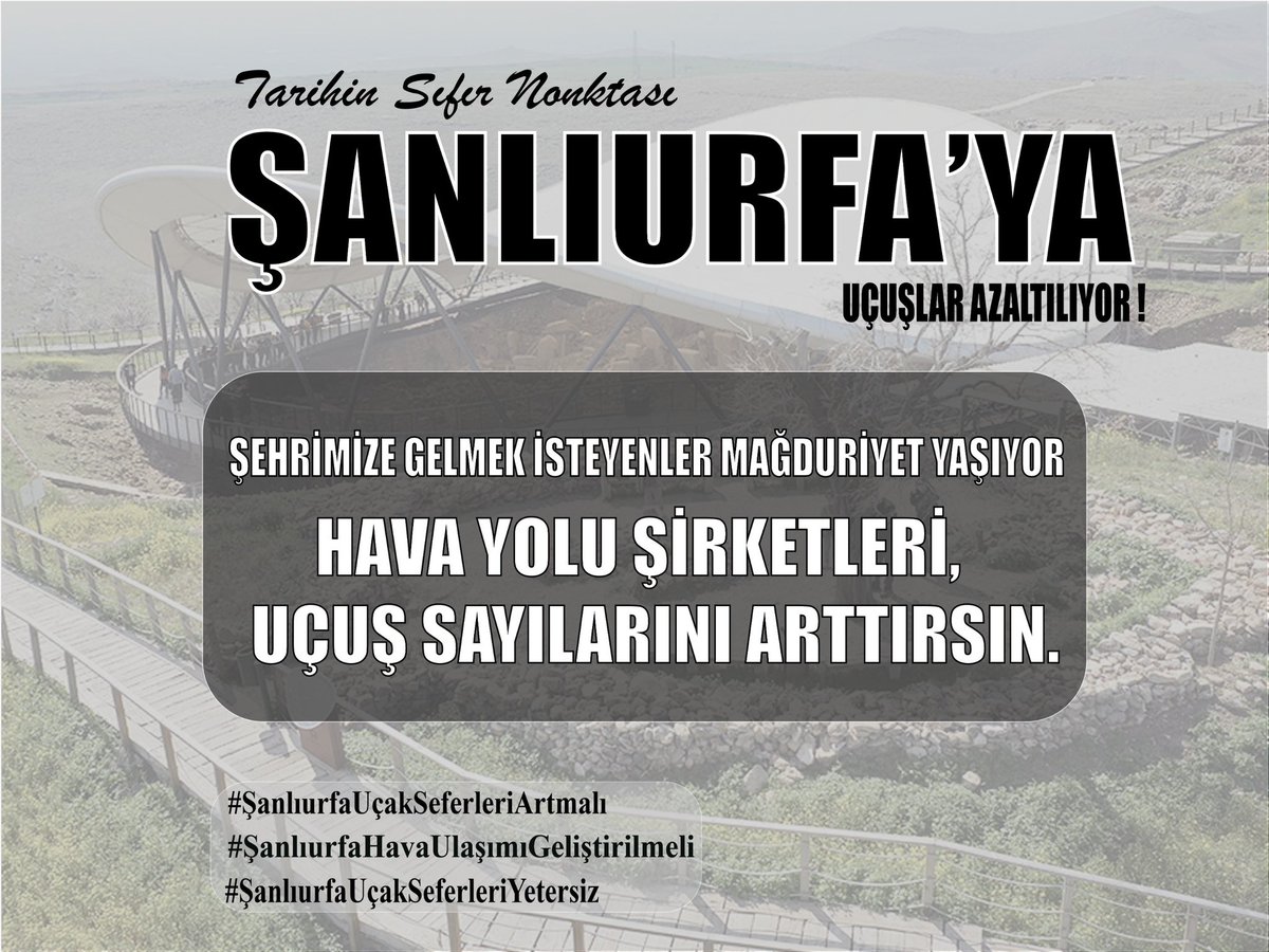 SerhatGerger's tweet photo. 2,5 mılyonluk bir kent, 
İslam dünyası turızm başkenti
6.Bölge teşvik kapsamında
Turizmin en cazip lokasyonlarından biri. 
Maalesef kente ulaşım sağlanacak uçak yok.  #şanlıurfaucakseferleriartırılmalı 

#şanlıurfaucakseferleriyetersiz https://t.co/dvm3QdJlYR