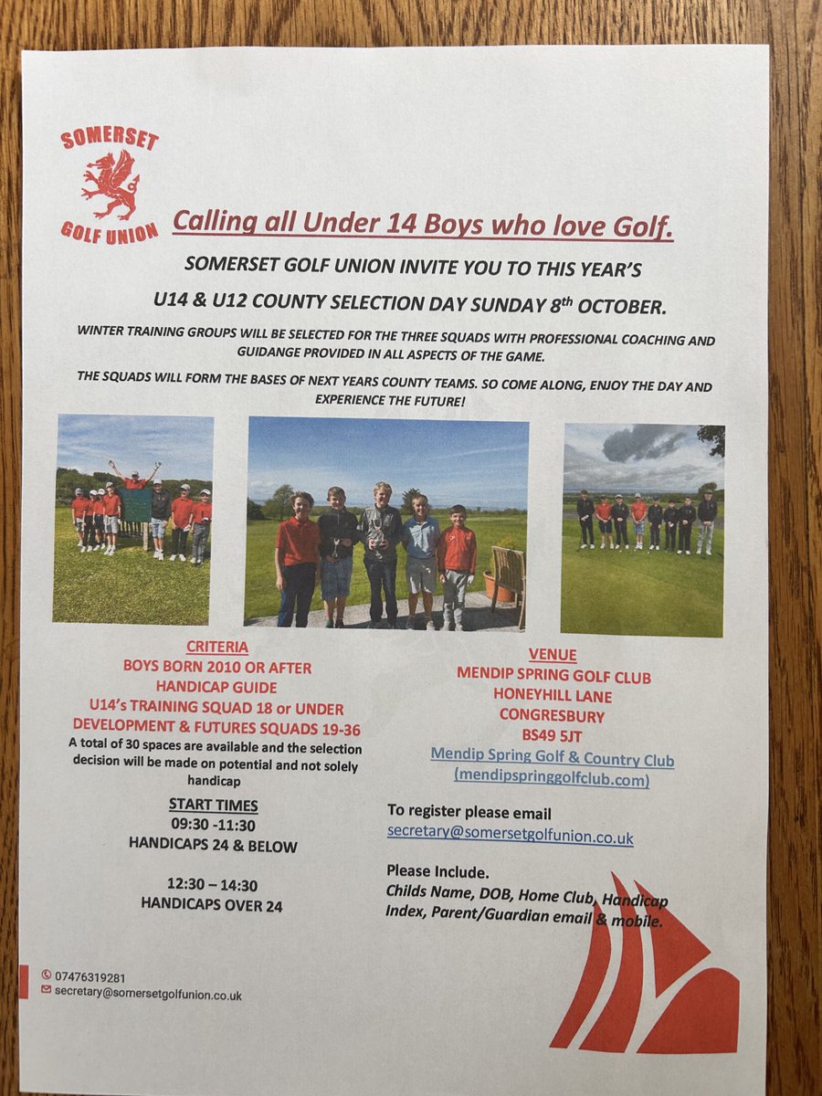 Somerset_G_U's tweet photo. SGU U12 &amp; U14 selection day Sunday 8th October at Mendip Spring GC https://t.co/dA4e7vraB2
