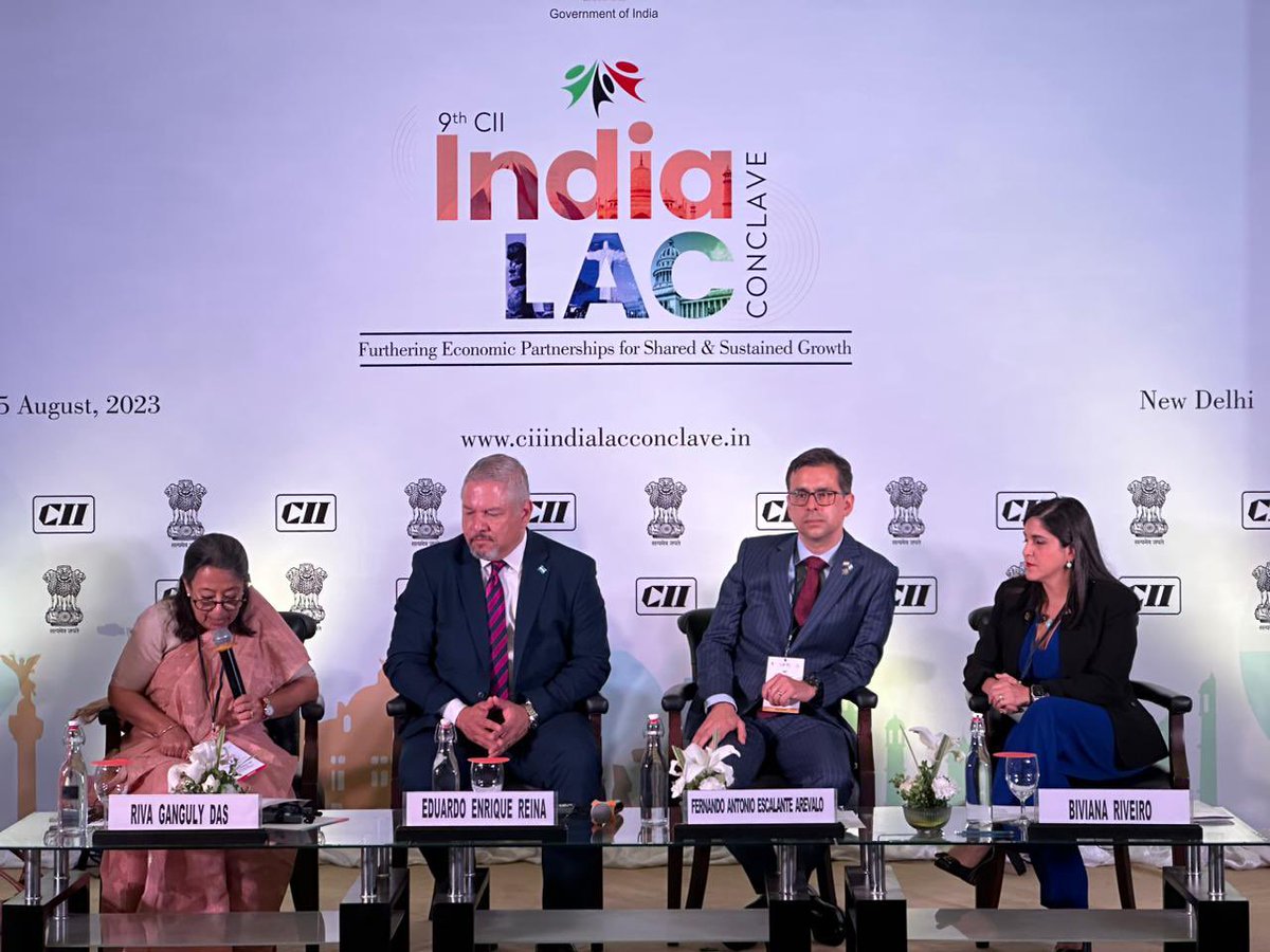 EmbGuaIndia's tweet photo. 2 day of the 9th CII Indian Latin America &amp; the Caribbean Conclave! Today a productive session on SICA-India partnership took place addressing Supply-Chain vulnerabilities to foster trade and investments opportunities! @MINECOGT @MinexGt https://t.co/yIYBThSfzn