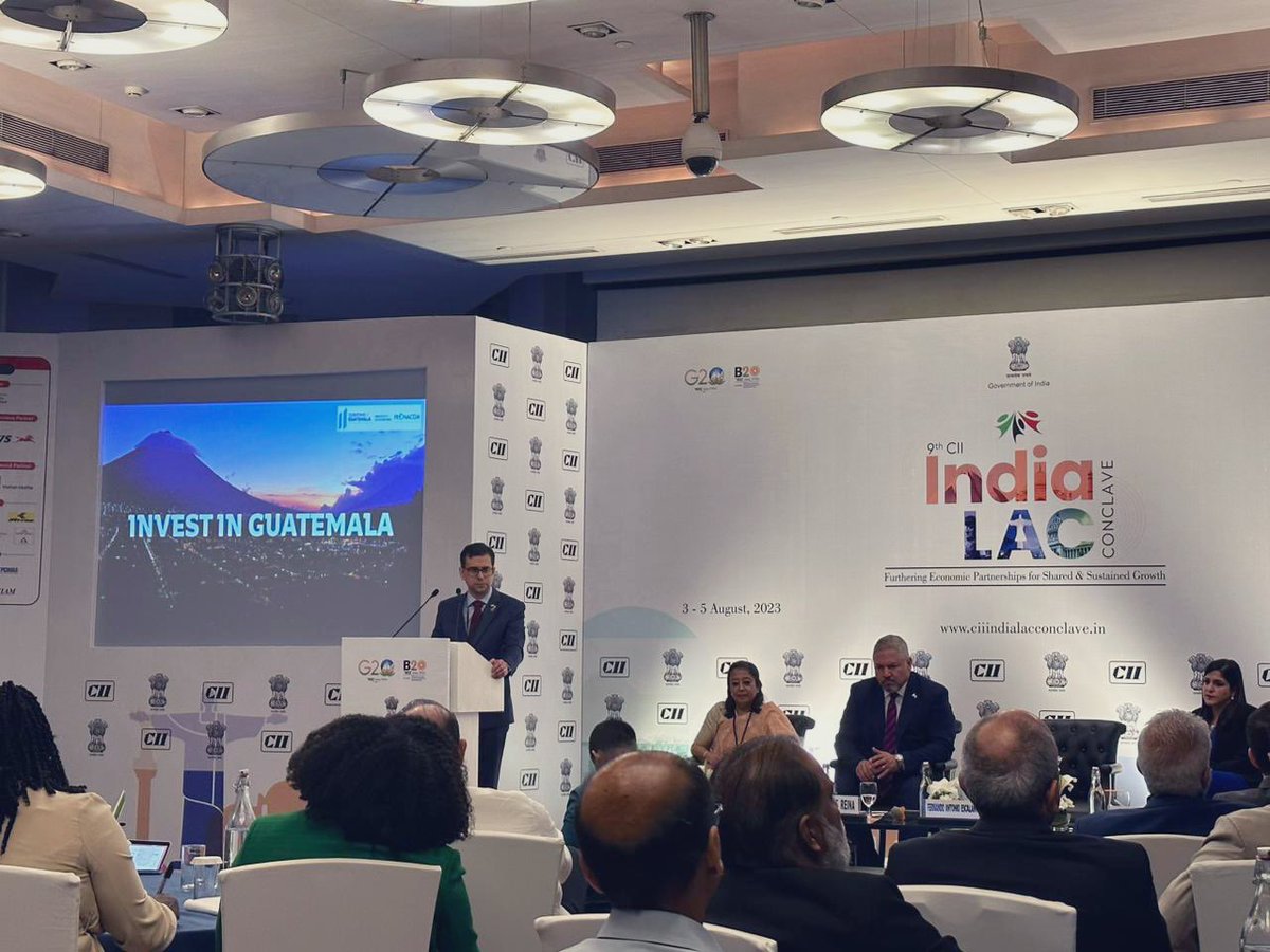 EmbGuaIndia's tweet photo. 2 day of the 9th CII Indian Latin America &amp; the Caribbean Conclave! Today a productive session on SICA-India partnership took place addressing Supply-Chain vulnerabilities to foster trade and investments opportunities! @MINECOGT @MinexGt https://t.co/yIYBThSfzn
