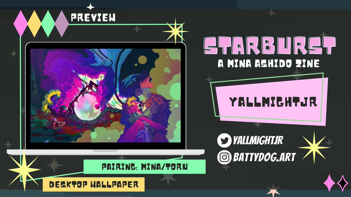preview of my second piece for <a href="/StarburstZine/">💫 Starburst 💫 Zine Release 💖</a>, a free to download Mina zine that is now out!! a fantasy AU Mina/Tooru this time because they're both just too good!🧤🐉💖
