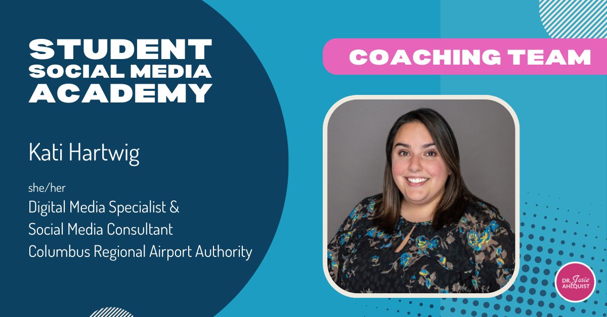 Dr. Josie Ahlquist (@josieahlquist) on Twitter photo The first Student Social Media Academy coach feature is <a href="/KatiHartwig/">Kati Hartwig</a>! Kati is the Digital Media Specialist <a href="/columbusairport/">John Glenn Intl Airport</a>.
She shared that working with students was a rewarding experience during her time working in social <a href="/youngstownstate/">Youngstown State University</a>. The first Student Social Media Academy coach feature is <a href="/KatiHartwig/">Kati Hartwig</a>! Kati is the Digital Media Specialist <a href="/columbusairport/">John Glenn Intl Airport</a>.
She shared that working with students was a rewarding experience during her time working in social <a href="/youngstownstate/">Youngstown State University</a>.