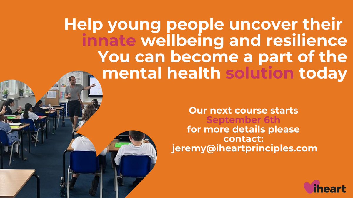 We are running two courses, one enabling you to deliver our youth resilience programmes to 9 -18 year olds, and one for our Resilient Living Programme to adults. Both begin on September 6th so if you are keen to learn more, email jeremy@iheartprinciples.com for further details.
