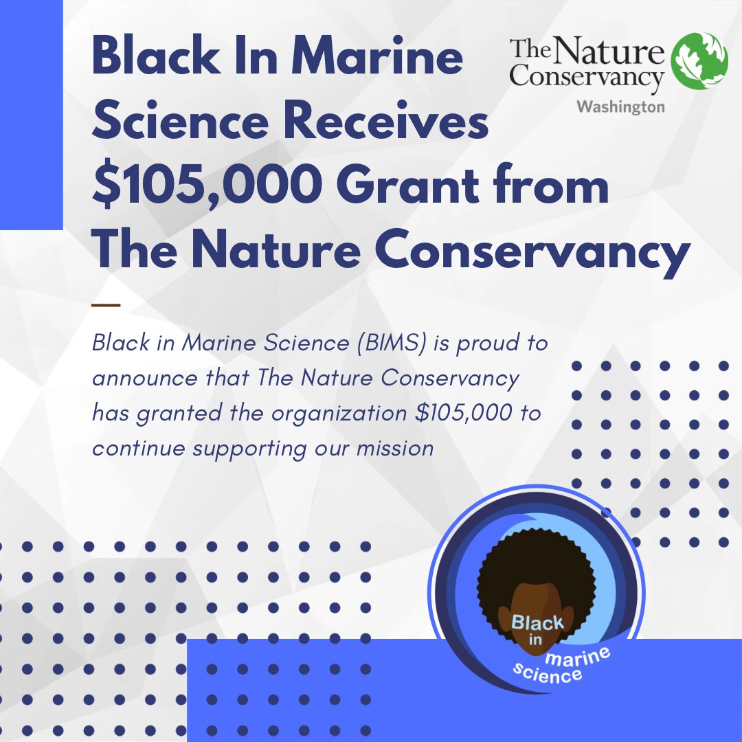 We're thrilled to share that Black in Marine Science has been awarded a $105,000 grant from The Nature Conservancy! This is a huge win for our organization and our mission to promote diversity and inclusion in the marine science community.