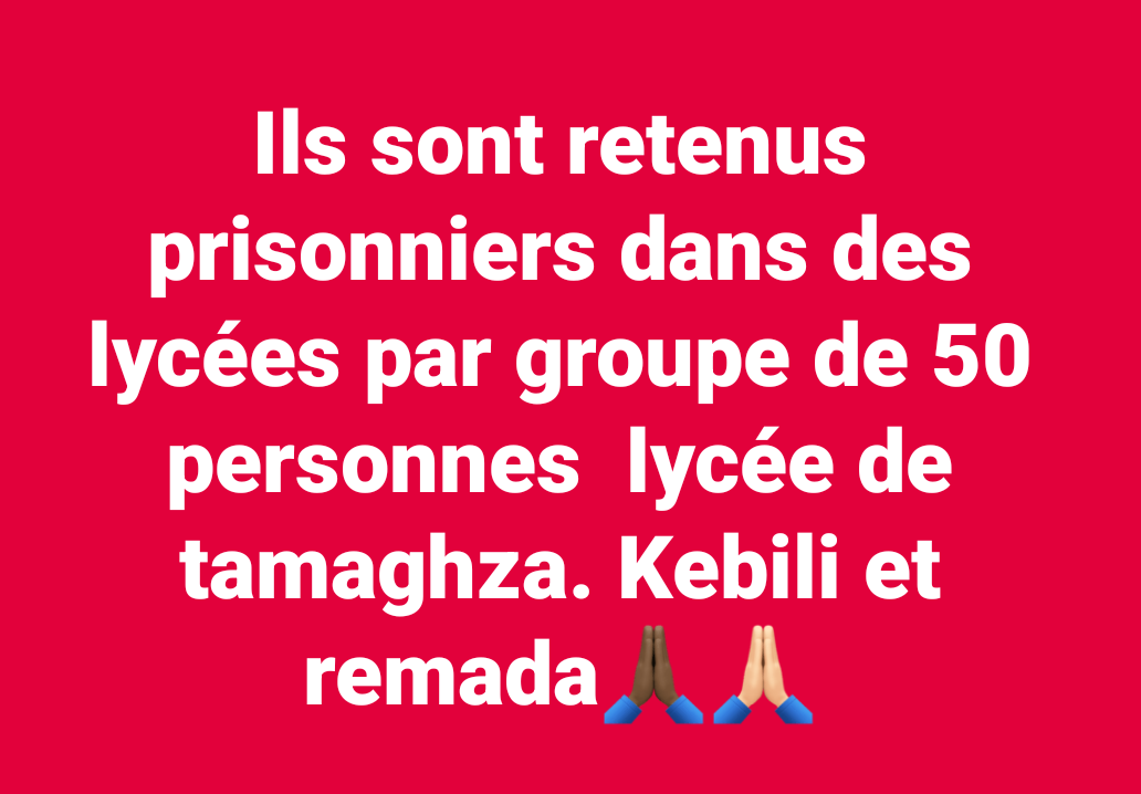 Marino_Dubois's tweet photo. Ils sont retenus prisonniers dans des lycées par groupe de 50 personnes  lycée de #tamaghza. #Kebili et #remada .

#Libye 🇱🇾 #Tunisie 🇹🇳 #partager https://t.co/uAlKXhfTzi