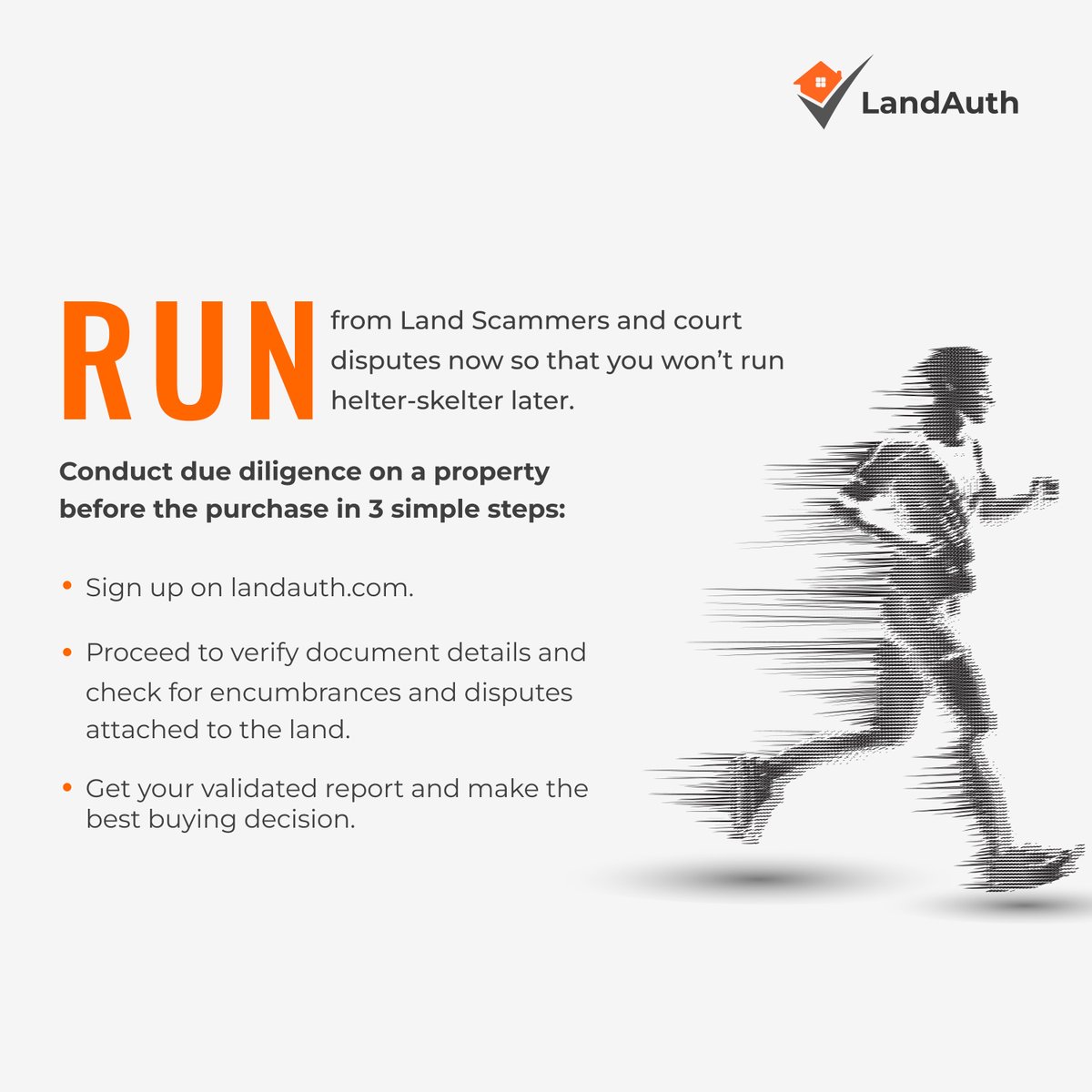 LandAuth's tweet photo. Discover a new level of confidence in property transactions with our cutting-edge due diligence platform.

Make informed real estate choices with LandAuth. Sign up at https://t.co/cGA9HtZA92. Don't be a land scam victim.
#UseLandAuth #duediligence #safepropertyinvestment https://t.co/rarfmgp0fW