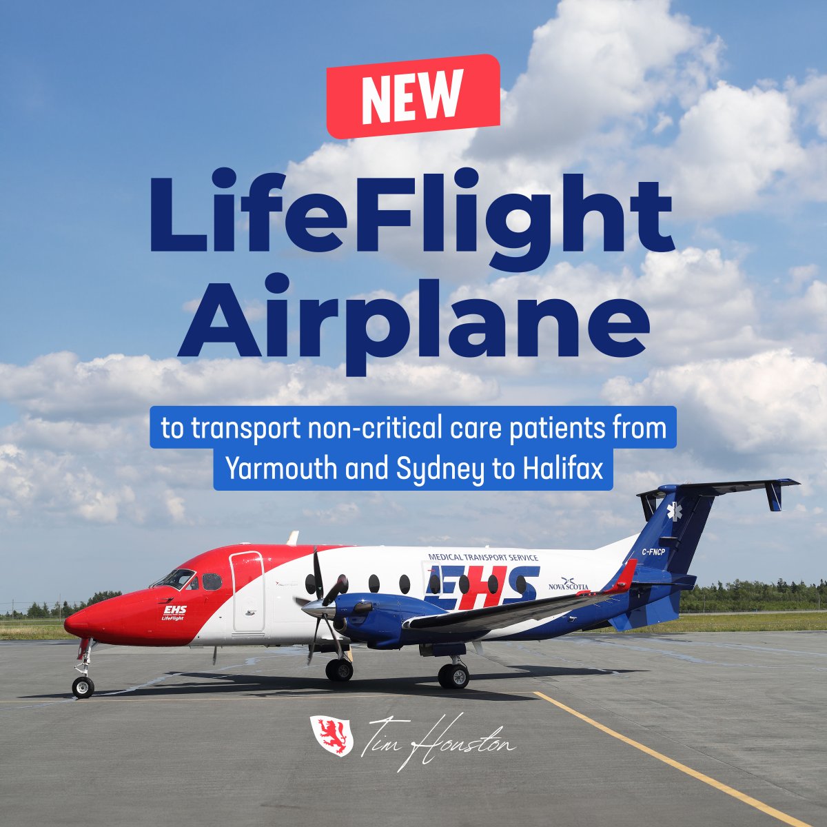 TimHoustonNS's tweet photo. Travelling by plane from Yarmouth or Sydney to Halifax will take about an hour, compared to five by ambulance, and be more comfortable for patients.

The plane will carry two to four patients per trip and begin service next week with three round trips daily. 

That means up to 12 ambulances a day will be staying in communities. #NovaScotia