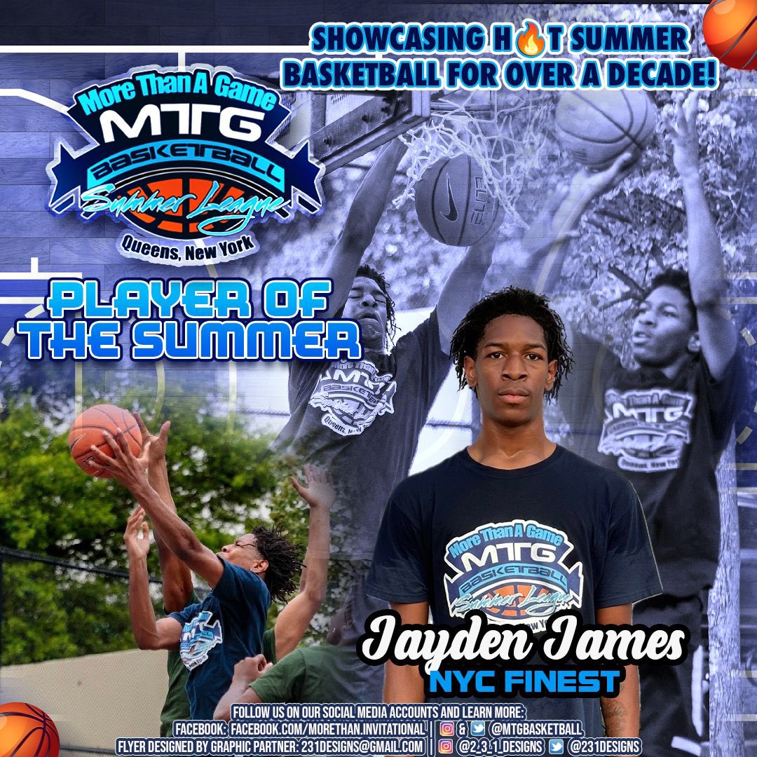 mtgbasketball's tweet photo. Leading his team to a 4-0 pool play record and averaging 23 ppg 8 rpg, we are proud to announce our 2023 PLAYER OF THE SUMMER award winner, Jayden James! https://t.co/zGD80NE9AE