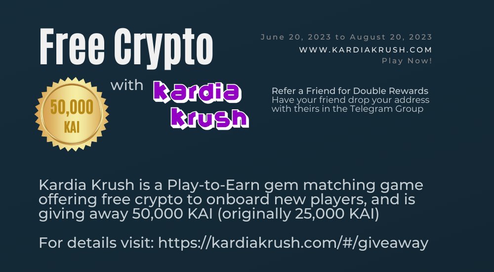 🚨ALERT: Time is running out! ⌛️

Don't miss our 50,000 KAI giveaway contest.
Contest ends August 20.

No tricks, no fine print - PRIZES GUARANTEED

Details in images.

#Kardiachain #PlayToEarn #Crypto #Giveaway  #MassAdoption #CryptoAirdrop #CryptoGiveaway #Airdrop #AirdropAlert