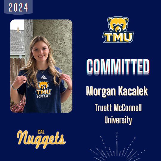 Cal_Nuggets's tweet photo. Catching up on our commits…HUGE Congrats to Morgan Kacalek on her commitment to Truett McConnell University 💙💛 We are so happy that you found your perfect fit!!!! 
💙💛 Go Bears!!!! #calnuggets #calnuggetsfamily #nuggetsdoitbetter https://t.co/q6YqPJEH9A