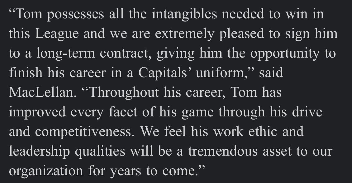 GM Brian MacLellan’s statement on Tom Wilson’s extension: