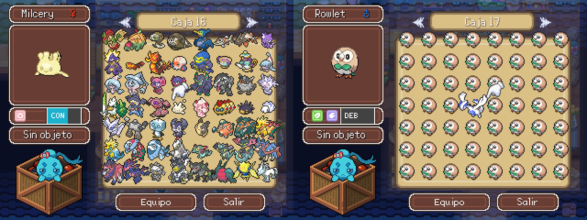📦CAJAS en Pokémon Reminiscencia📦

Se puede acceder a ellas en cualquier momento pero los Pokes no se curarán automáticamente. He editado un poco la interfaz para que podáis ver su estado sin tener que entrar a la pantalla de datos.

Tenéis espacio para más de 1500 Pokes🫶