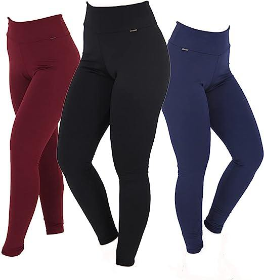 KIT COM 03 LEGGINGS PELUCIADAS CINTURA ALTA BÁSICA FELPADA QUENTINHA