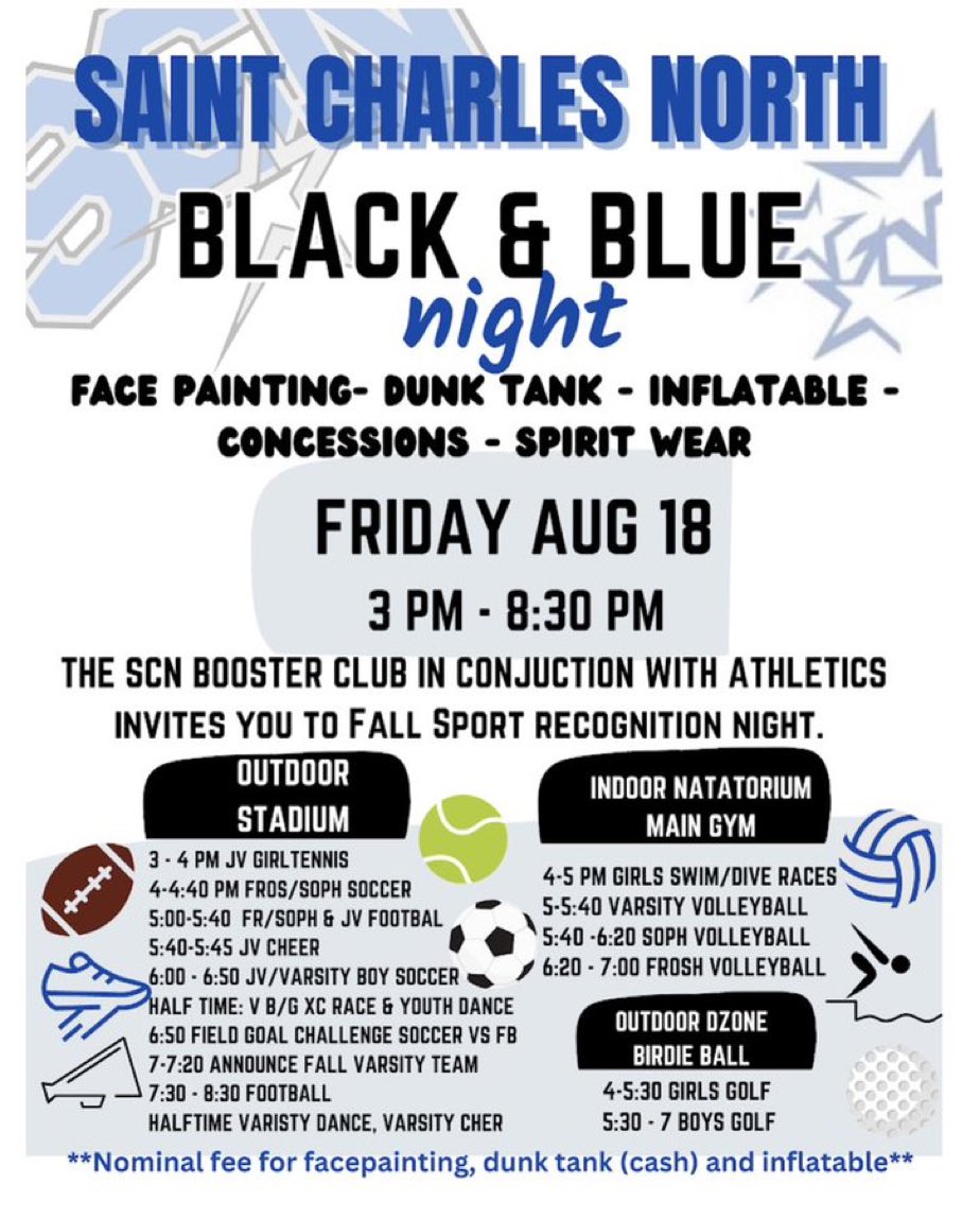 SCN Athletic Boosters (@scnboosters) on Twitter photo 🔵THE PLACE TO BE 8.18.23🔵
@scnbands <a href="/doddy_17/">SCN Girls Golf</a> <a href="/Cover4SCN/">Cover4SCN</a> <a href="/SCNDT1/">SCNDanceTeam</a> <a href="/SCN_Boys_Soccer/">St Charles North Soccer</a> <a href="/scnboyswimdive/">Robert Rooney</a> <a href="/SCNGVB/">SCN Girls Volleyball</a> <a href="/SCNGirlsTF/">SCN Girls Track & Field</a> @SCN_GXC <a href="/cityofStCharles/">City of St. Charles, IL</a> <a href="/StCharlesD303/">School District 303</a> <a href="/StCharlesNorth/">St. Charles North HS</a> 🔵THE PLACE TO BE 8.18.23🔵
@scnbands <a href="/doddy_17/">SCN Girls Golf</a> <a href="/Cover4SCN/">Cover4SCN</a> <a href="/SCNDT1/">SCNDanceTeam</a> <a href="/SCN_Boys_Soccer/">St Charles North Soccer</a> <a href="/scnboyswimdive/">Robert Rooney</a> <a href="/SCNGVB/">SCN Girls Volleyball</a> <a href="/SCNGirlsTF/">SCN Girls Track & Field</a> @SCN_GXC <a href="/cityofStCharles/">City of St. Charles, IL</a> <a href="/StCharlesD303/">School District 303</a> <a href="/StCharlesNorth/">St. Charles North HS</a>