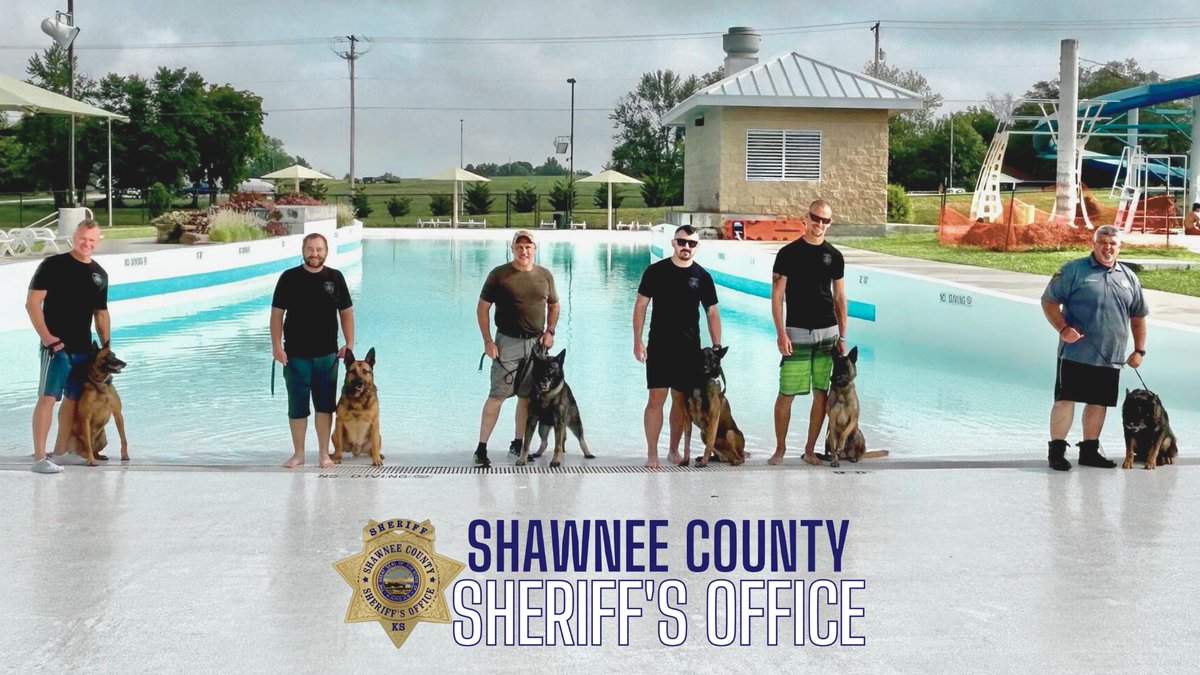 ShawneeSheriff's tweet photo. Our K9 Unit had the incredible opportunity to conduct training at one of the Shawnee County Parks and Recreation's aquatic centers! https://t.co/LmvxcbOp1K