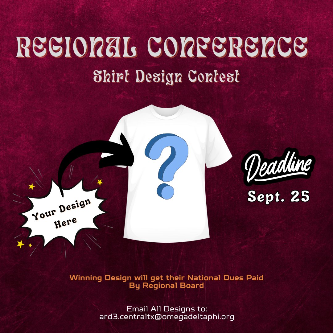 CTXODPhi's tweet photo. WE ARE LOOKING FOR SHIRT DESIGNS!!! YOU COULD BE THE ONE TO HAVE YOUR ARTWORK DISPLAYED ON OUR REGIONAL CONFERENCE SHIRTS!!! https://t.co/mrNeqqTlsK