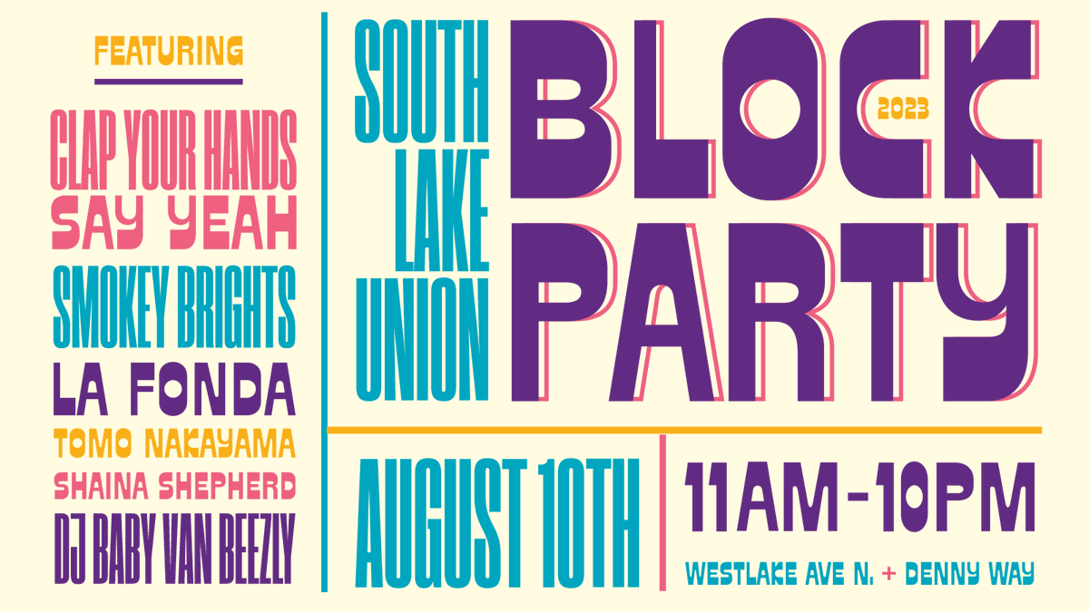 southlakeunion's tweet photo. Music, food, games—need we say more? South Lake Union Block Party is back!Mark your calendars for August 10 🗓️ https://t.co/OZyu83oyJ8 #SLUBlockParty #SouthLakeUnion https://t.co/fhPxWuVfB5