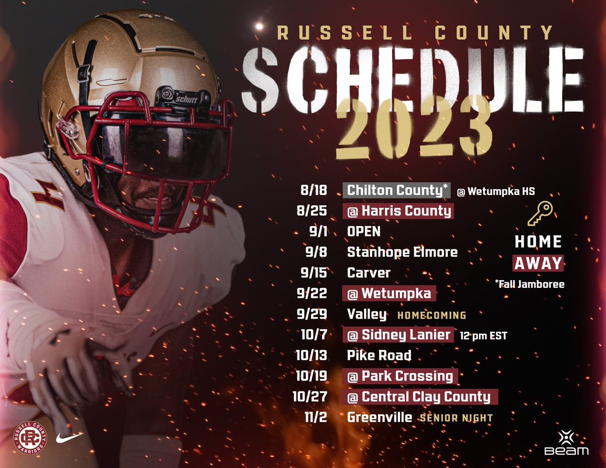 RCWarriorsFB's tweet photo. !!!Updated!!! to the 2️⃣0️⃣2️⃣3️⃣ Schedule 📆

Make sure you get your tickets &amp; New Dates 🎟️

#431Football🏈  #W2DaCounty💥#WarriorNation🍢 https://t.co/S8tRfIMLww