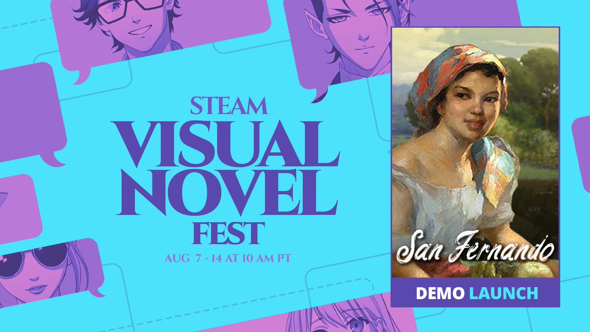 SanFernandoGame's tweet photo. It’s official.

San Fernando will be part of the upcoming Steam Visual Novel Fest 2023!

Make sure to try our brand new playable demo to be released on August 7! 🥭🌾

#vnfest #visualnovelfest #indiegame https://t.co/CE3rSqTlyp
