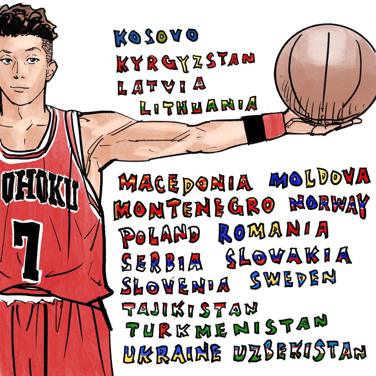 …Tajikistan,Turkmenistan,Ukraine,Uzbekistan!
How are you all doing?!
I want to thank you all for supporting Slam Dunk. 
I'm very excited to see that THE FIRST SLAM DUNK is premiering from today in these countries! … 
