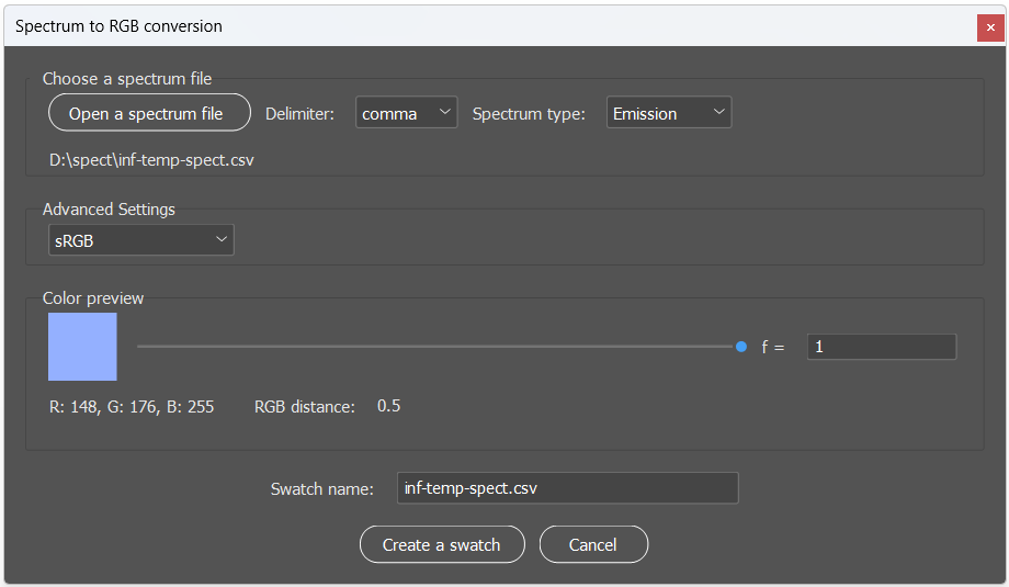 cphlmy's tweet photo. @gro_tsen I wrote a script for Adobe InDesign some years ago to get colors from absorption spectra of pigments: https://t.co/xECmbPvwMT Now I updated it to work with emission spectra as well and my results for the "infinite temperature" are the same as yours (down to rounding, I guess). https://t.co/ZLxKuLwMuU
