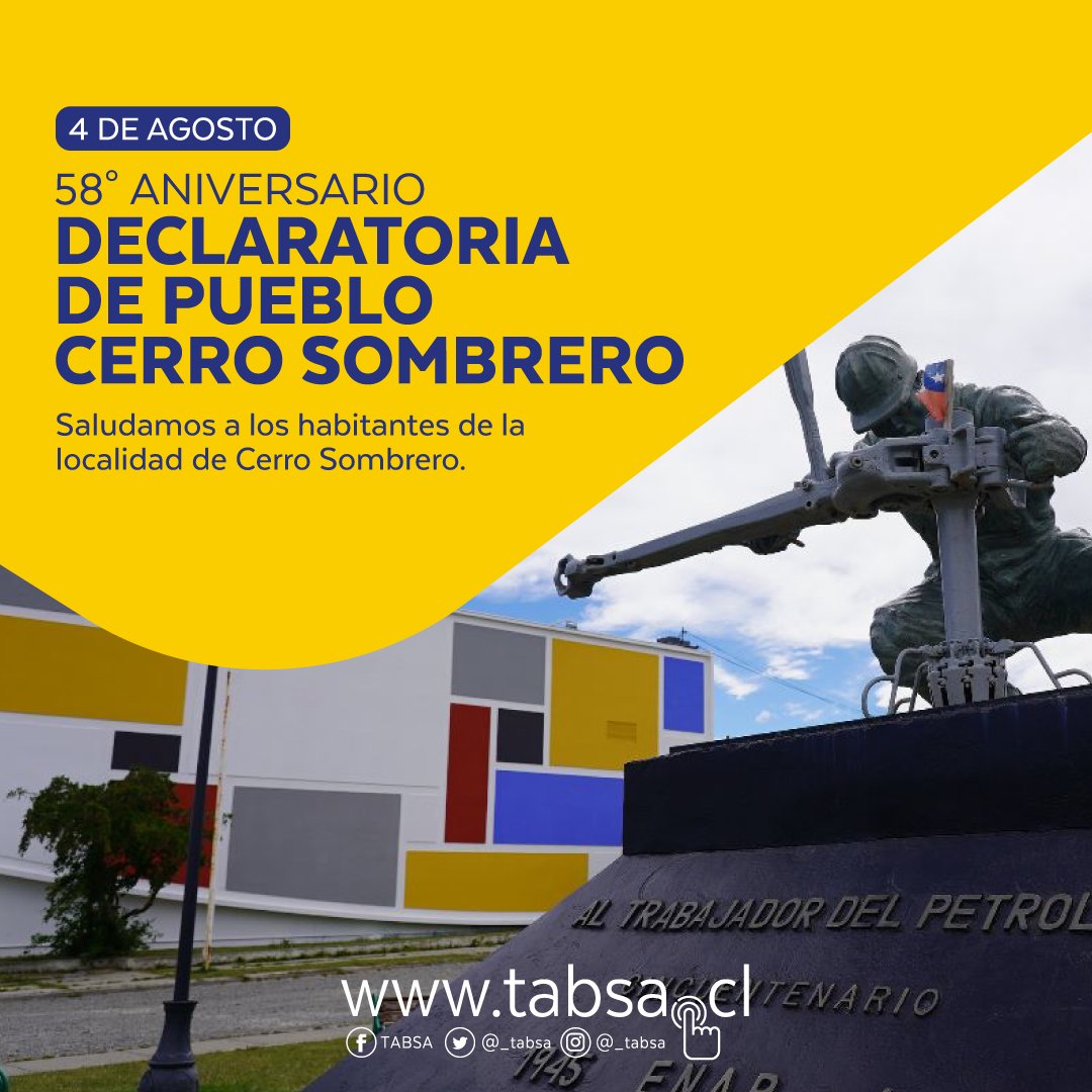 _TABSA's tweet photo. Saludamos a los habitantes de la localidad de Cerro Sombrero en la conmemoración de su 58º Aniversario de la Declaración de Pueblo 🎉 #CerroSombrero @muniprimavera https://t.co/SYp2X98fnH