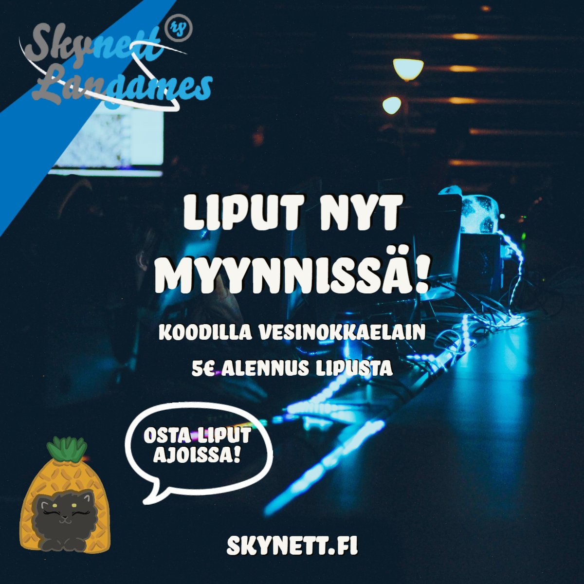 Lippukauppa on nyt auki. Käy nappaamassa itsellesi ja kavereillesi paikat syksyn kovimpaan pelitapahtumaan!
Kannattaa olla nopea, sillä elokuun ajan saat lipuista 5 € alennuksen koodilla ”VESINOKKAELAIN”. (Koodilla voi ostaa 5 lippua/henkilö. Muista CAPS koodia käyttäessä!)
