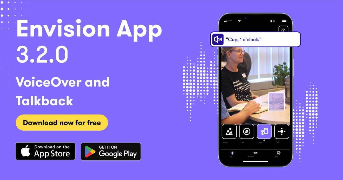 LetsEnvision's tweet photo. Discover the power of Envision App's VoiceOver and TalkBack features, revolutionizing accessibility for people who are blind or have low vision. Unlock a world of possibilities with Envision App.

#LetsEnvision #PerceivePossibility #EnvisionApp #Accessibility https://t.co/ANo61gY4oG
