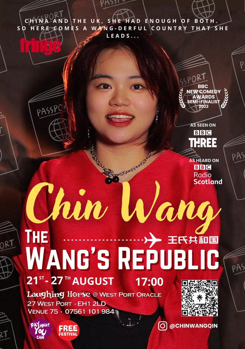 Chin Wang #edfringe
The Wang's Republic
Laughing Horse @ West Point Oracle
21-27 August
17.00
Tickets: tickets.edfringe.com/whats-on/chin-…