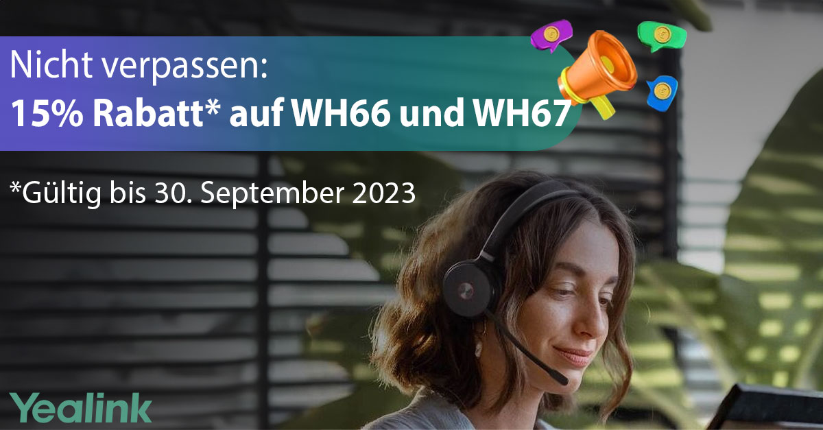 MICHAELTELECOM's tweet photo. Jetzt zugreifen und sparen!  
Sichere Dir jetzt bis zum 30. September 2023 15% Rabatt auf Yealink Headsets WH66 &amp; WH67. 🥳😎  #yealink  #Headsets  #telefonieren 
https://t.co/xC8tYWdvJw https://t.co/plOKT52BvJ