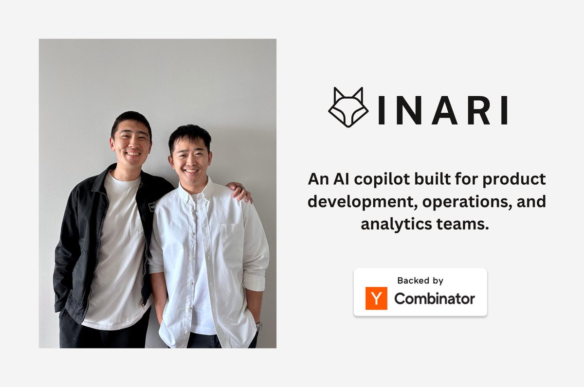 ycombinator's tweet photo. .@useinari (YC S23) is an internal ChatGPT that can semantically search for context across work apps and help teams simplify internal workflows like status updates, PRDs, and running analyses.

https://t.co/ynyEZBjIhb

Congrats on the launch, @knarfeel_  and @eric_useinari! https://t.co/UuFRazaSJO