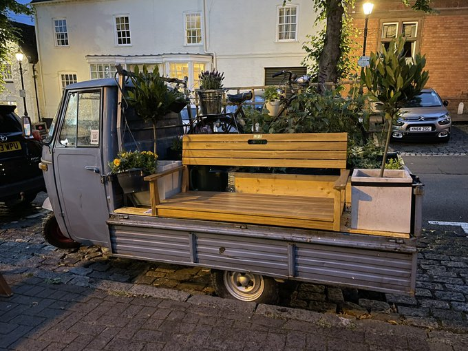 M_WrenchGang's tweet photo. 'I built a parklet in a car parking space but it was removed by the council because it wasn’t a motor vehicle.  I’ve now built a parklet which is a motor vehicle and so the space for the community is back. Enjoy!'
—@adamtranter is #Monkeywrencher of the year https://t.co/V1Zpyp77Tr