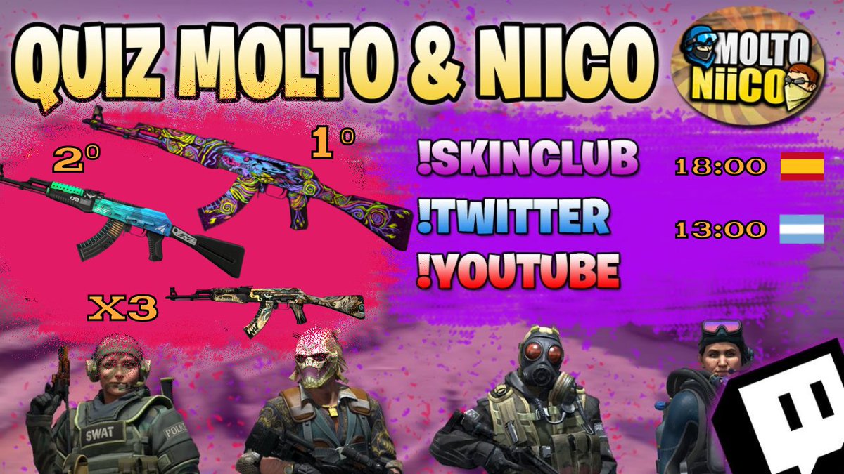 Molto_Niico's tweet photo. 🎁SORTEO DIA DE QUIZ🎁 MAÑANA SABADO!

- 1ºAK NIGHTWISH
- 2ºAK ICE COALED 
- X3 AK PHANTOM DISRUPTOR

💰+50$

Requisitos:
✅Follow + RT
✅Estar en el stream mañana sábado : https://t.co/B6d8eqGT4U https://t.co/xLTKMtddKf