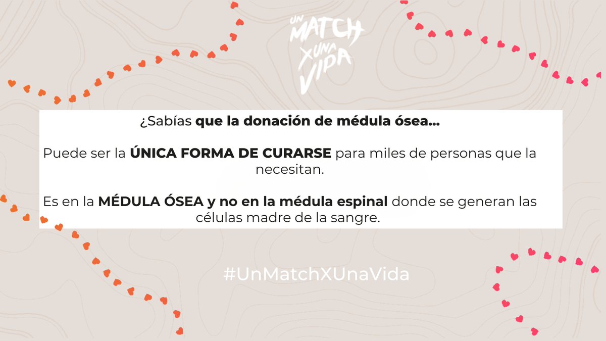 ℹ️¿Sabías que el trasplante de médula ósea, tras la donación de un donante altruista, puede ser la única vía de curación de miles de personas en el mundo?
💖Únete a #UnMatchXUnaVida y permítenos llegar a más pacientes

Ayúdanos a salvar vidas, visita: unmatchxunavida.com