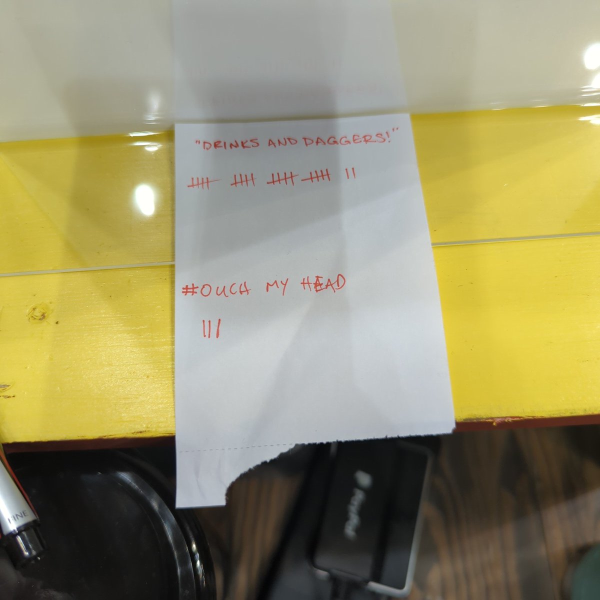We've doing a tally of how many people we hear walking past the booth going "Drinks and Daggers!" - we're at about 20 and will keep you updated through the day 🤣
#GenCon2023 

(Ouch my Head is how many ppl hit their head on the foam sign because they're on their phones XD)