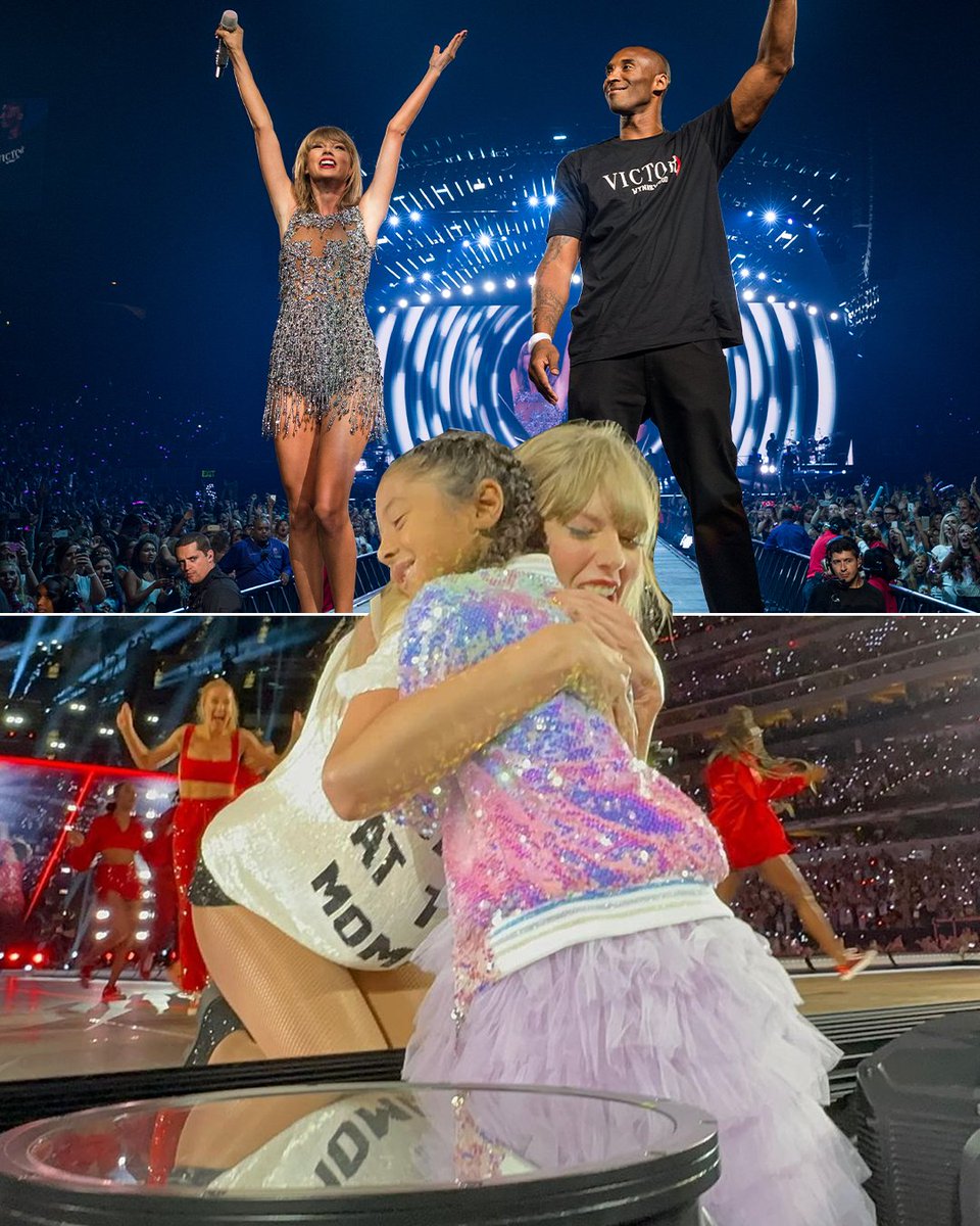 In 2015 Kobe Bryant presented Taylor Swift with her 'championship' banner for most sold out shows at Staples Center. On Thursday night, while performing her song '22,' Swift gave the hat she was wearing to Bryant's daughter Bianka ❤️ (via Vannessabryant/IG)