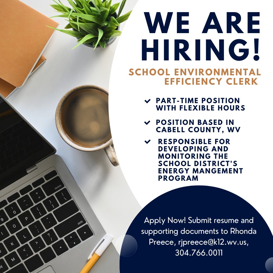 Attention Cabell County Job Seekers! Part-time school environmental efficiency clerk position now available! Check out link for more information: mountainstateesc.com/school-environ… Apply Now! #cabellcountywvjobs