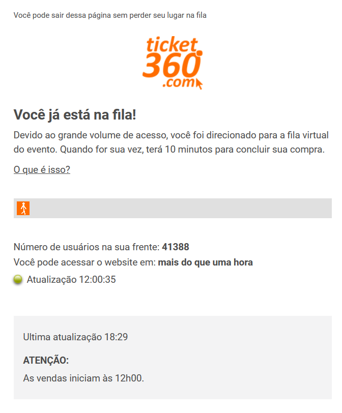 Demanda! Venda para ingressos da Restart em São Paulo abrem com mais de 41 mil pessoas na fila virtual.

Vendas presenciais também estão rolando na bilheteria do Espaço Unimed. A casa de show tem capacidade para 8 mil pessoas. 

🎟️ ticket360.com.br/restart