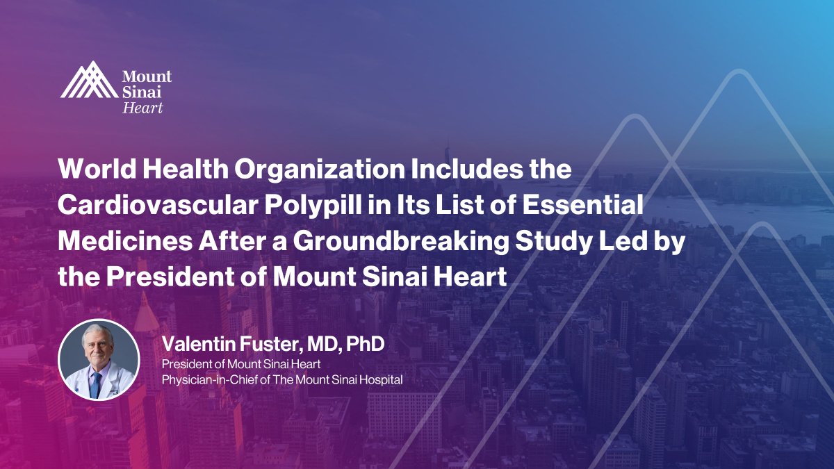 Mount Sinai Fuster Heart Hospital (@mountsinaiheart) on Twitter photo We are proud to share that the cardiovascular polypill, developed by <a href="/CNIC_CARDIO/">CNIC</a> and <a href="/ferrerforgood/">Ferrer</a>, has been included by <a href="/WHO/">World Health Organization (WHO)</a> in its List of Essential Medicines after a groundbreaking study led by Valentin Fuster, MD, PhD, President of <a href="/MountSinaiHeart/">Mount Sinai Fuster Heart Hospital</a>: mshs.co/3Kriwya We are proud to share that the cardiovascular polypill, developed by <a href="/CNIC_CARDIO/">CNIC</a> and <a href="/ferrerforgood/">Ferrer</a>, has been included by <a href="/WHO/">World Health Organization (WHO)</a> in its List of Essential Medicines after a groundbreaking study led by Valentin Fuster, MD, PhD, President of <a href="/MountSinaiHeart/">Mount Sinai Fuster Heart Hospital</a>: mshs.co/3Kriwya