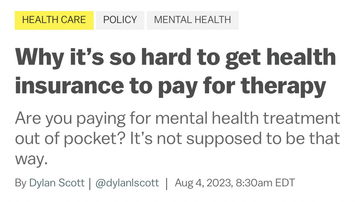 MichaelFulwiler's tweet photo. It’s hard to get health insurance to pay for therapy because insurance companies make it hard for therapists to take insurance. https://t.co/4wcmrTGYat